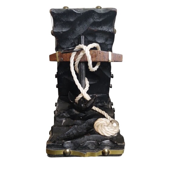 Vintage Nautical Wood Maritime Carved Black Bookends 2PC - Picture 5 of 8